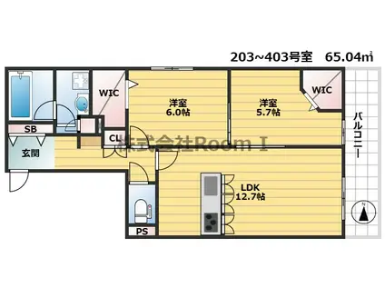 大阪市浪速区難波中3丁目ヘーベルメゾン・旭化成ヘーベルメゾンH(2LDK/2階)の間取り写真