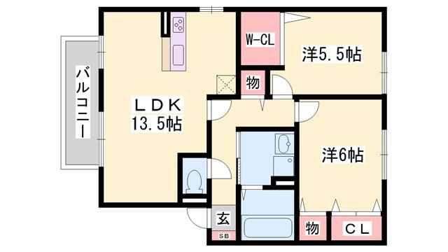 エスポアールメゾンB棟(2LDK/1階)の間取り写真