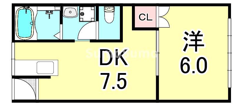 イシハラマンション(1DK/2階)の間取り写真