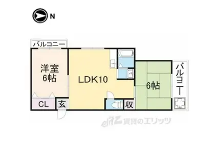 シャトー西村(2LDK/4階)の間取り写真