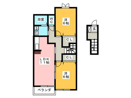セレーナK II(2LDK/2階)の間取り写真
