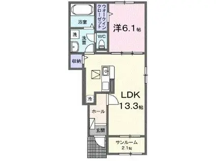 カーサ・ラッフィナートII B(1LDK/1階)の間取り写真