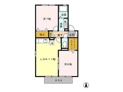 パレス・ザ・グリーンB(2LDK/1階)の間取り写真