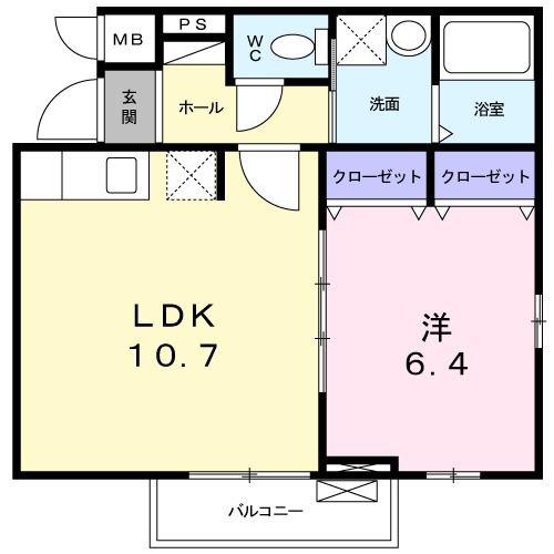 プリマローズコースト(1LDK/2階)の間取り写真