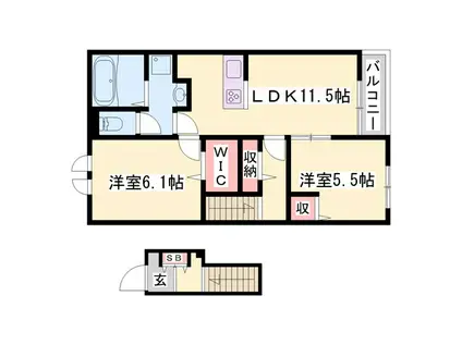 グランドールII(1LDK/2階)の間取り写真