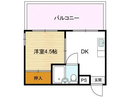 メモリアルタウンB棟(1DK/4階)の間取り写真