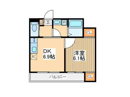 エイチエス2(1DK/2階)の間取り写真