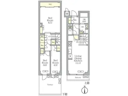アジールコートTORITUDAIGAKU(3LDK/B1階)の間取り写真