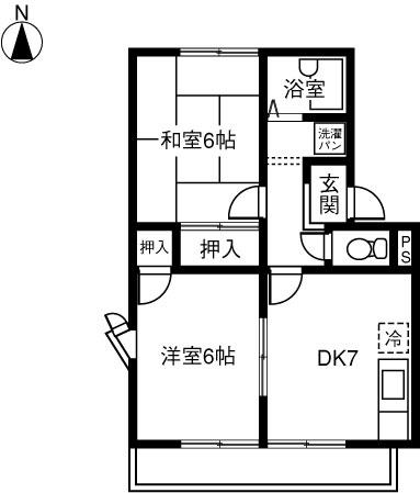ブルーハイツ忠A(2DK/2階)の間取り写真