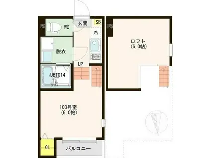 ハーモニーテラス薬師堂(1K/1階)の間取り写真