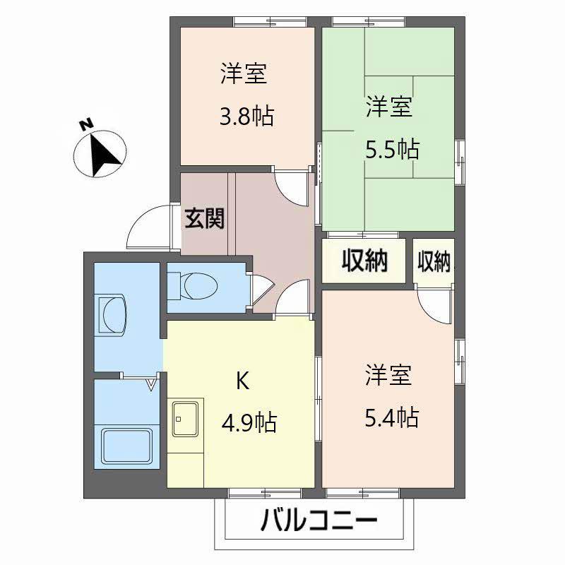 サニープラザB(3DK/2階)の間取り写真