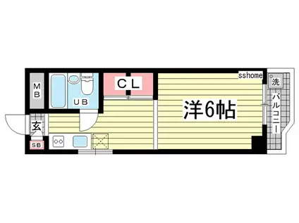 六甲澤山ヴィラ(1K/4階)の間取り写真