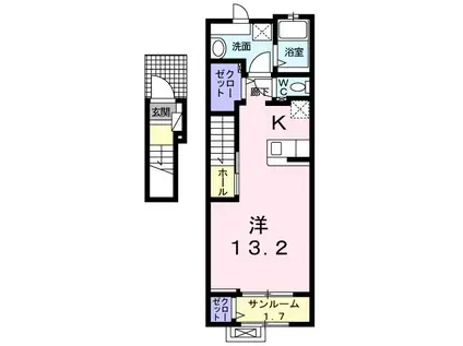 レーヴ IX(ワンルーム/2階)の間取り写真