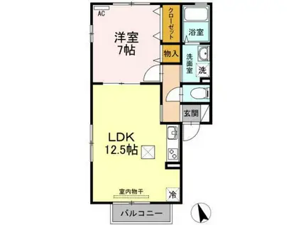 ヴァンタヴェール宇品(1LDK/1階)の間取り写真