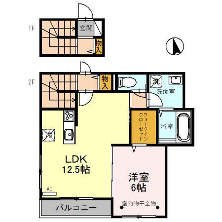 メゾン ド ボヌールB(1LDK/2階)の間取り写真