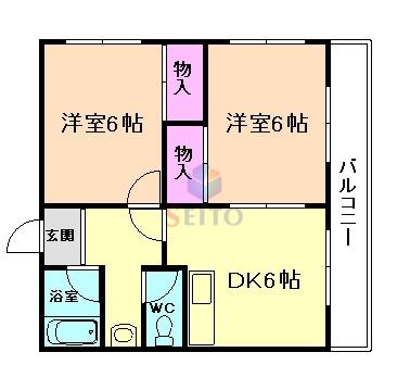 コーニッシュ豊中(2DK/3階)の間取り写真
