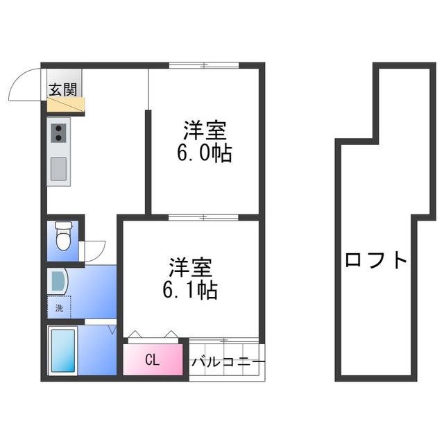 グランビア富木駅前(2K/2階)の間取り写真