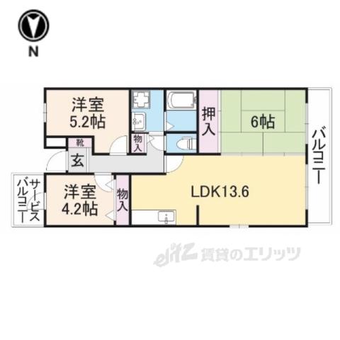 タラ生駒Ⅱ(3LDK/1階)の間取り写真