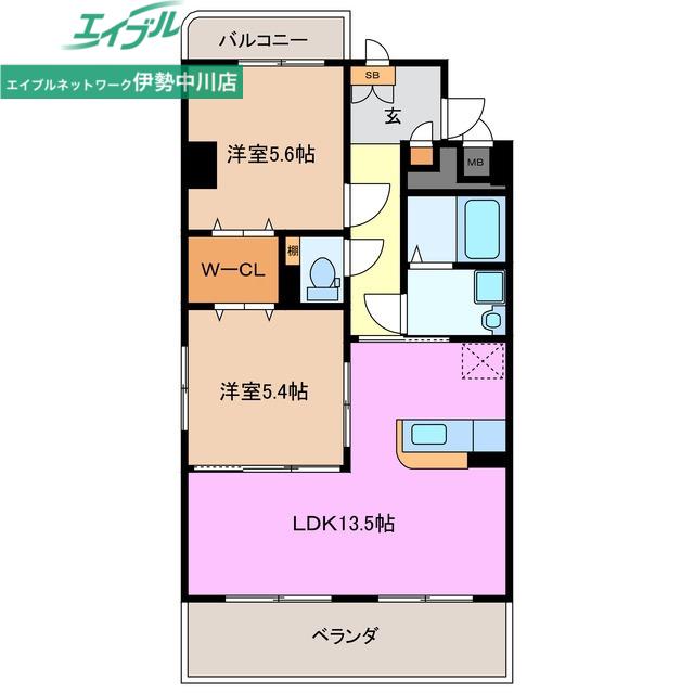 アンジューV(2LDK/7階)の間取り写真