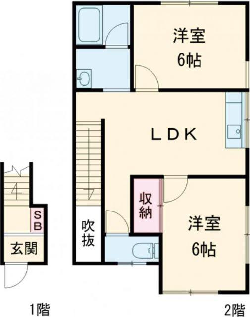 サンフラワー黄金(2DK/2階)の間取り写真