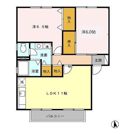 プレミールハイムA棟(2LDK/2階)の間取り写真