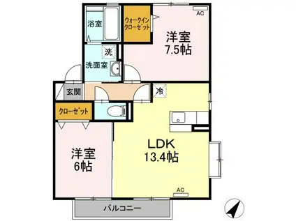 コンフォートヴィラ2(2LDK/2階)の間取り写真
