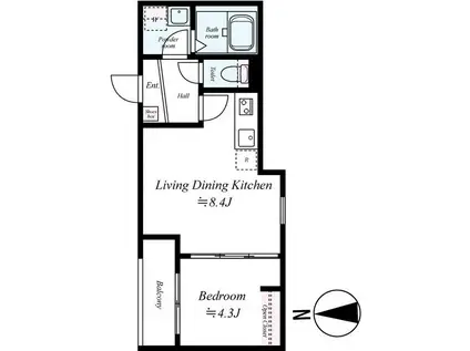 GRADUS平塚II(1LDK/3階)の間取り写真