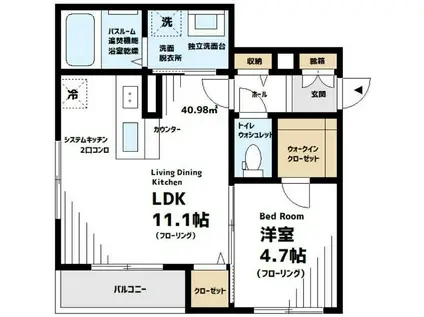 エルミタージュ南烏山(1LDK/1階)の間取り写真