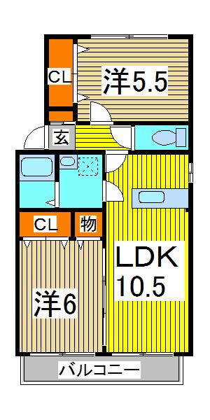 サウスアベニュー(2LDK/1階)の間取り写真