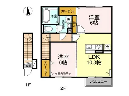 T-ルーム番匠町V(2LDK/2階)の間取り写真