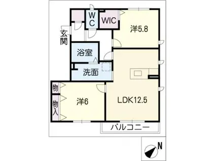 カーサレジオ(2LDK/1階)の間取り写真
