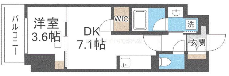 アーバネックス天満橋FRONT(1DK/13階)の間取り写真