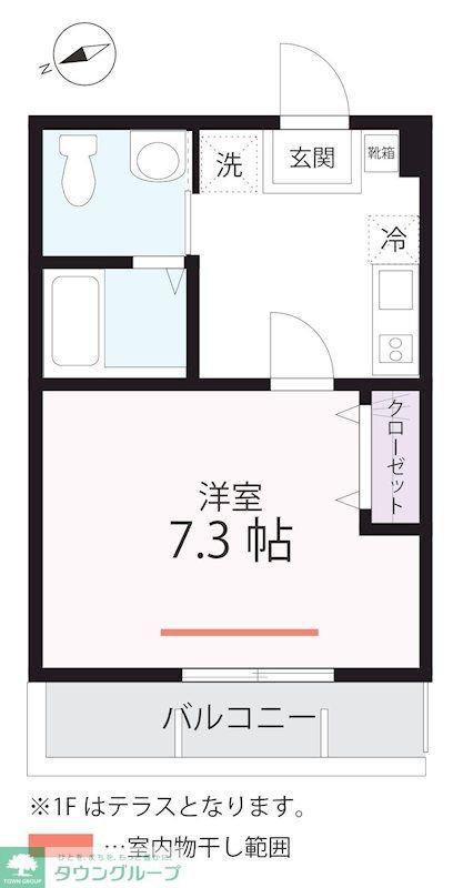 ハーミットクラブハウス衣笠IIB棟(1K/2階)の間取り写真