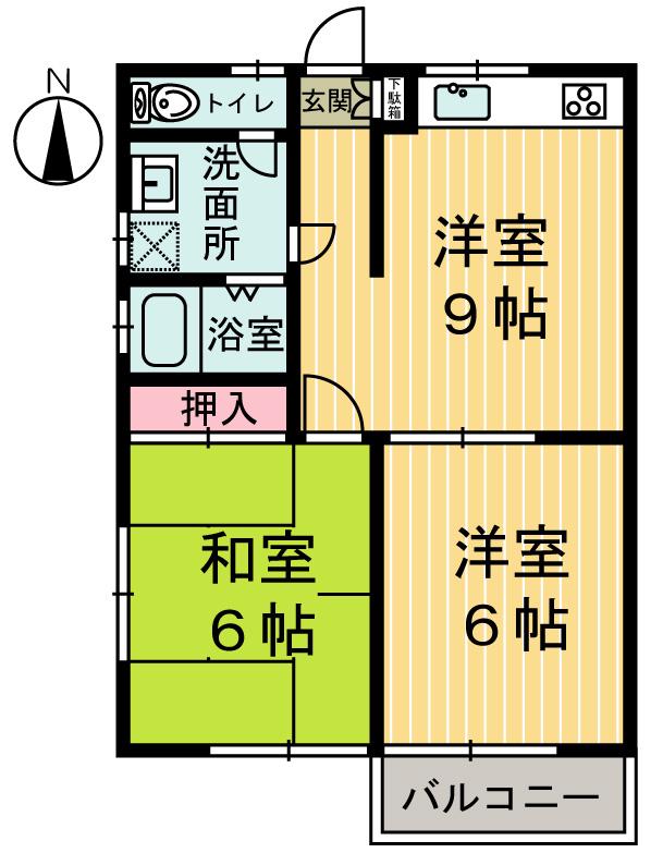 サンビレッジI(2DK/2階)の間取り写真
