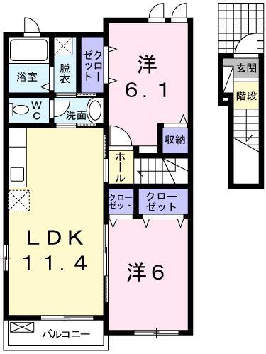 マーベラスいぬいII(2LDK/2階)の間取り写真