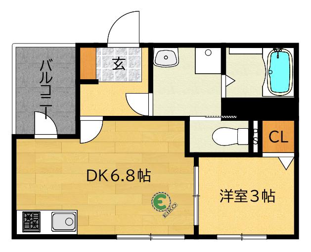 ハーモニーテラス平野西II(1DK/2階)の間取り写真