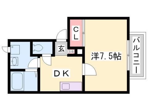 中山手ガーデンハウスC棟(1DK/2階)の間取り写真