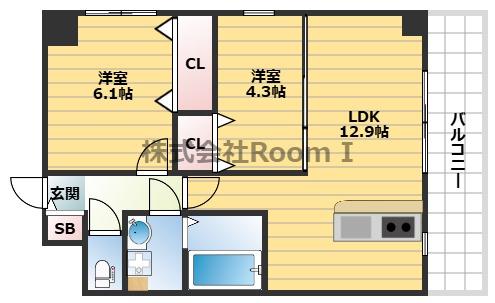 PARKHILLS安堂寺町(2LDK/7階)の間取り写真