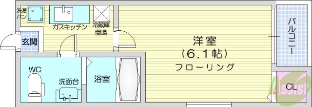 リシュール八乙女(1K/1階)の間取り写真