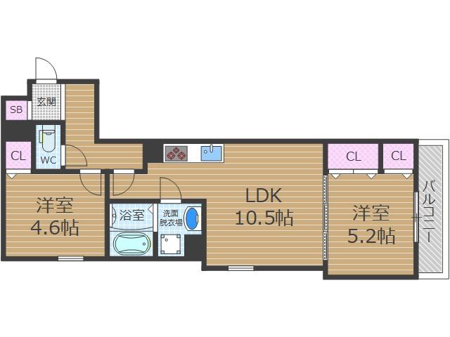 セレニティ豊川A棟(2LDK/3階)の間取り写真