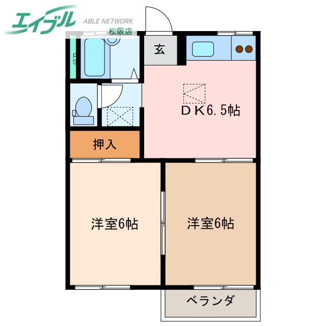 リバーストーン(2DK/2階)の間取り写真