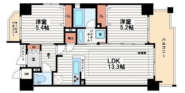 エステムコート谷町四丁目(2LDK/3階)の間取り写真