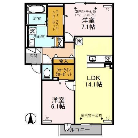 アンソレイユ押野(2LDK/2階)の間取り写真