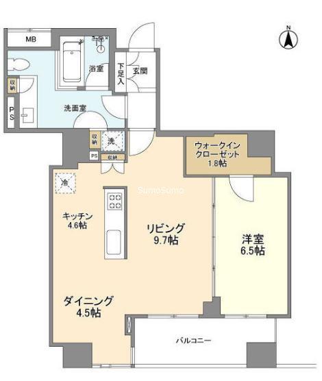 淀屋橋アップルタワーレジデンス(1LDK/34階)の間取り写真