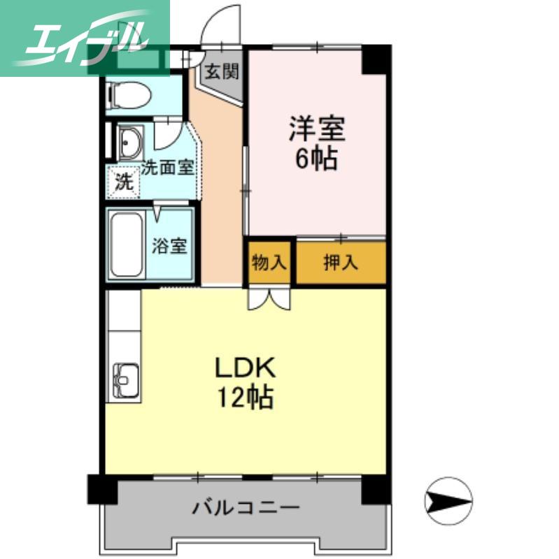 長瀬マンション I棟(1LDK/2階)の間取り写真