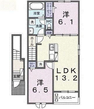 グリフィンドールII(2LDK/2階)の間取り写真
