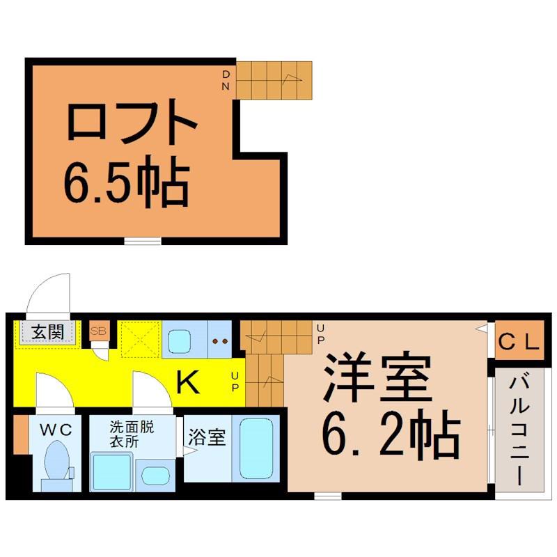 ハーモニーテラス丸内(1K/2階)の間取り写真