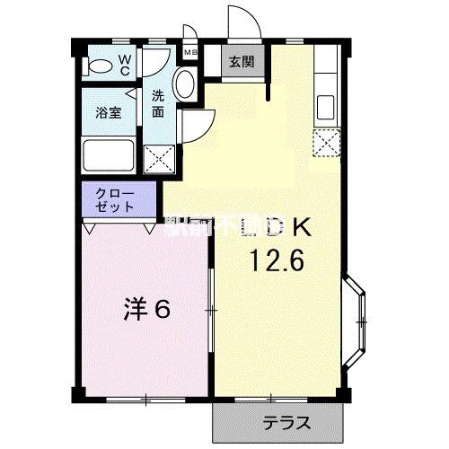 メルクルメB(1LDK/1階)の間取り写真