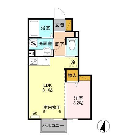 イースト・ヒル(1LDK/1階)の間取り写真