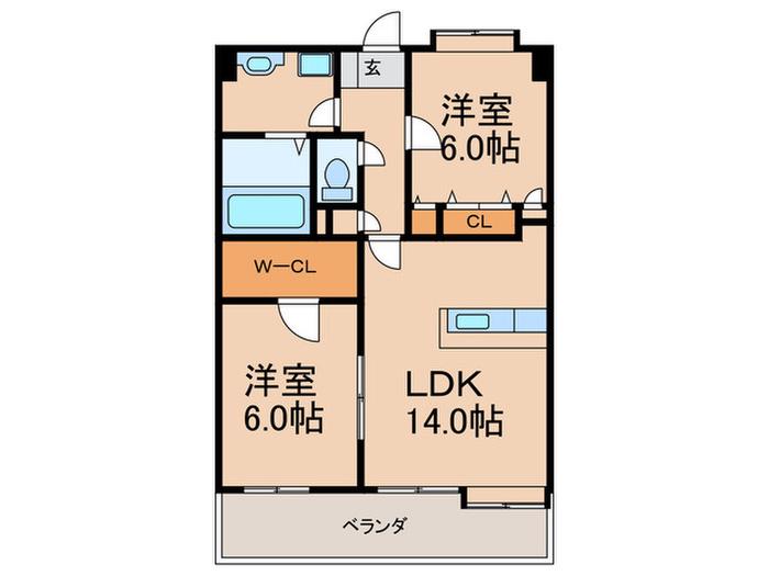 ソレアード空港南(2LDK/5階)の間取り写真